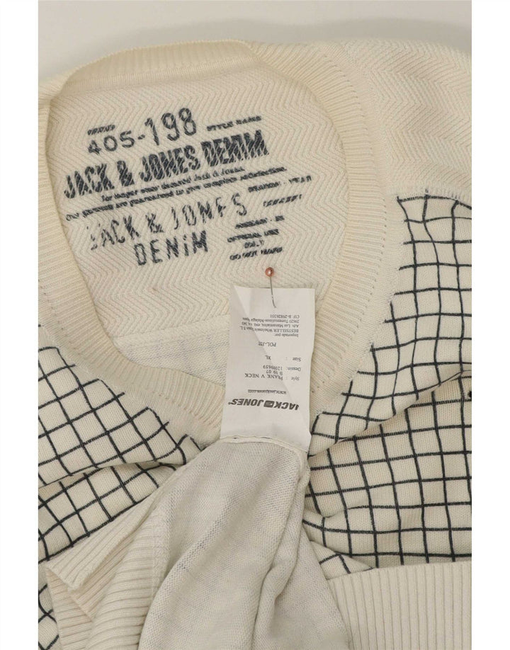 Jack & Jones Pull Col V Homme XL Blanc Carreaux Coton