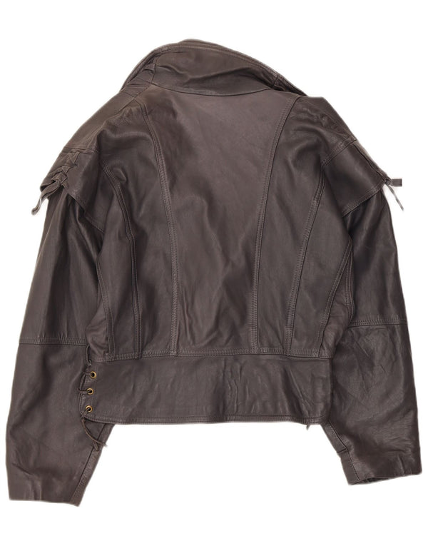 veste en cuir bomber femme vintage UK 12 gris moyen
