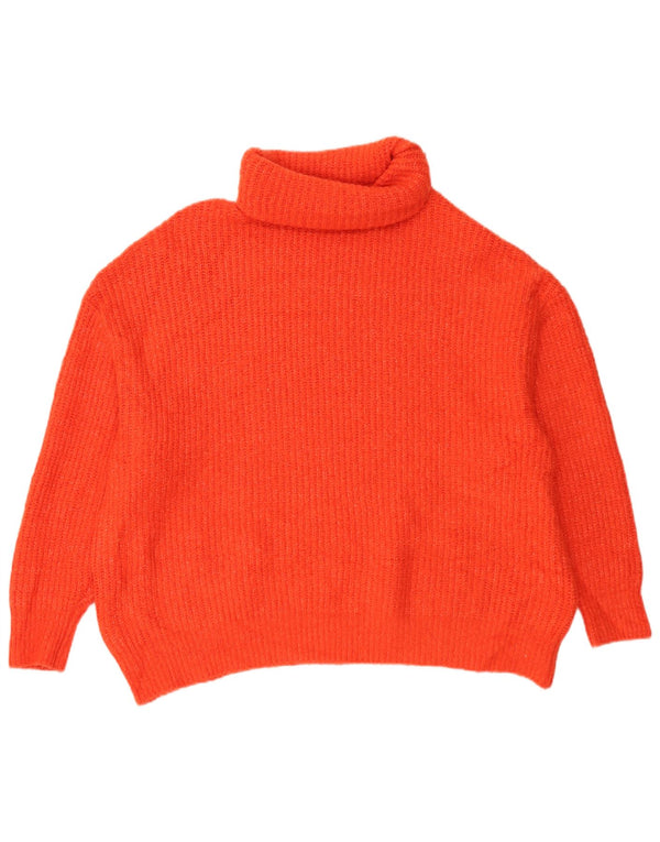 Zara Pull surdimensionné à col roulé pour femme UK 16 Large Orange Acrylique
