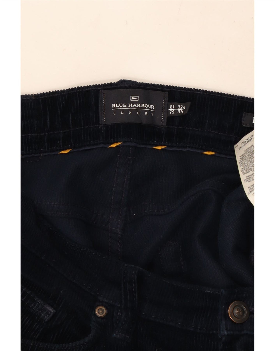 MARKS & SPENCER Pantalon droit en velours côtelé pour homme W32 L31 Bleu marine en coton