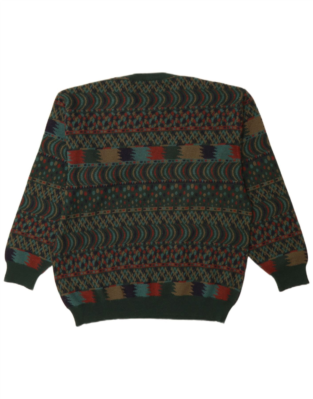 VINTAGE Pull ras du cou pour homme IT 54 XL Vert Fair Isle Wool