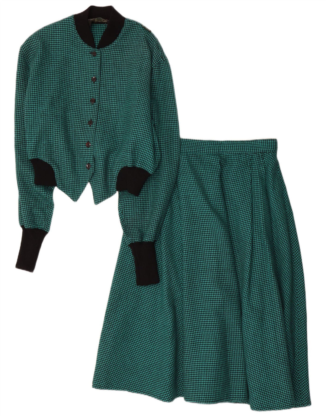 vintage Femme 2 Pièces Jupe Set IT 44 Moyen W28 Pied-de-poule Vert