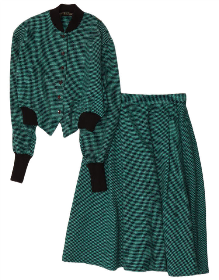 vintage Femme 2 Pièces Jupe Set IT 44 Moyen W28 Pied-de-poule Vert