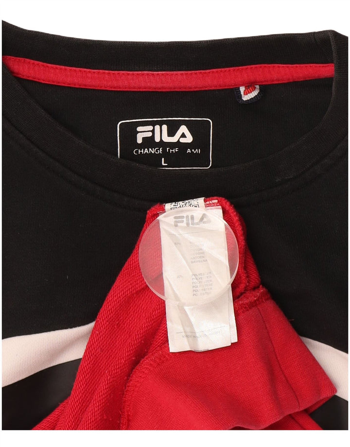 Fila Sweat-shirt graphique pour homme en coton color block Rouge Large