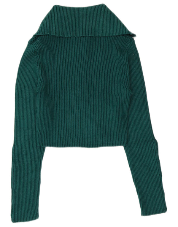 Zara Pull court à col polo pour femme UK 12 Viscose vert moyen