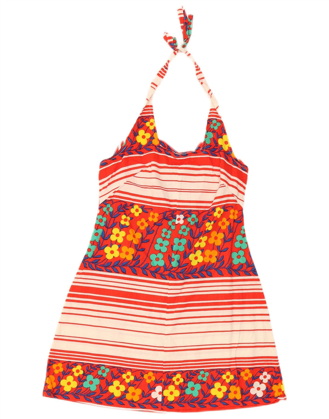 vintage Womens Halter Dress UK 8 Petit Floral Multicolore