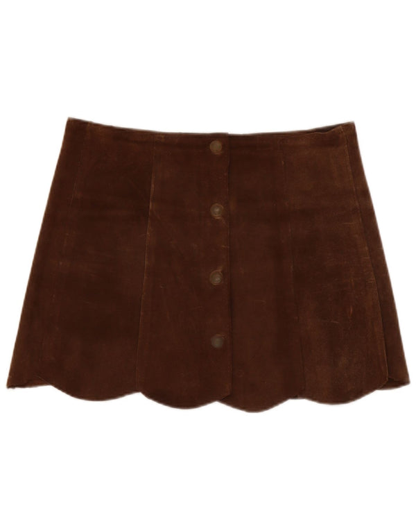 vintage Femme Daim Mini Jupe W30 Cuir Marron Moyen