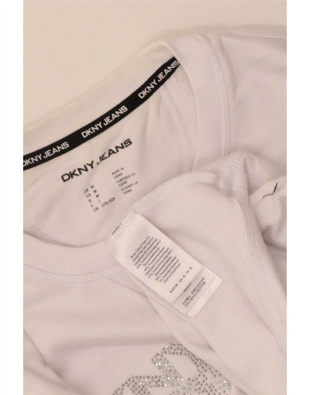 Dkny Sweat-shirt court graphique pour femme UK 14 en coton blanc moyen
