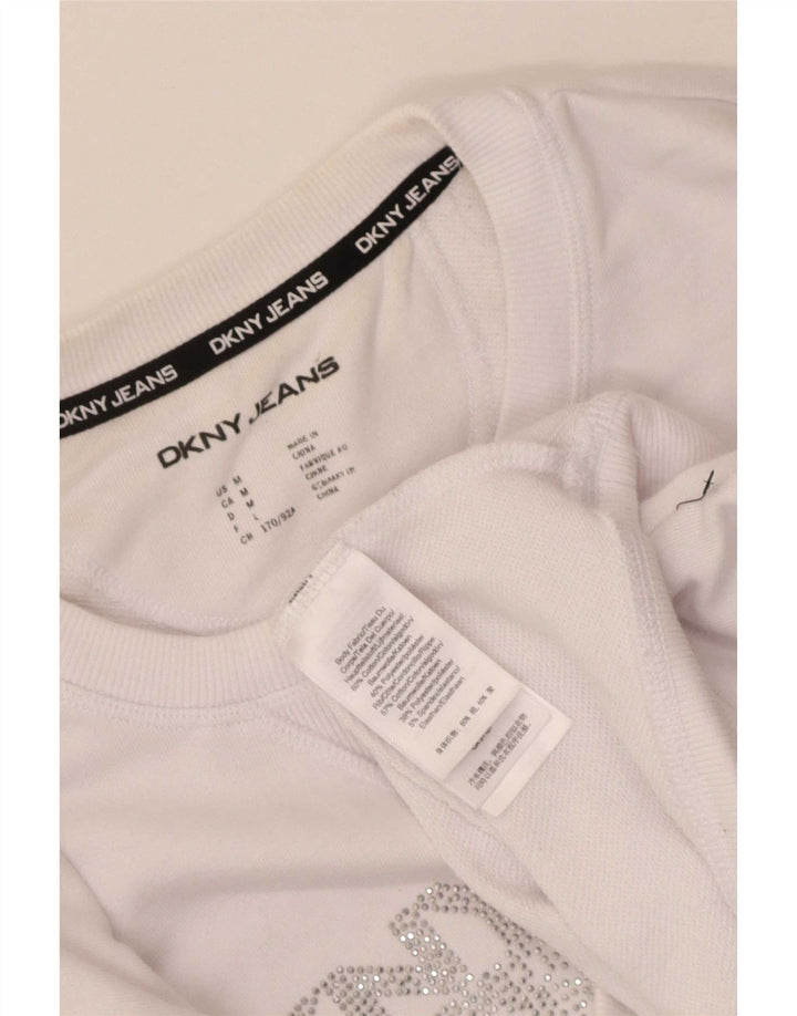 Dkny Sweat-shirt court graphique pour femme UK 14 en coton blanc moyen