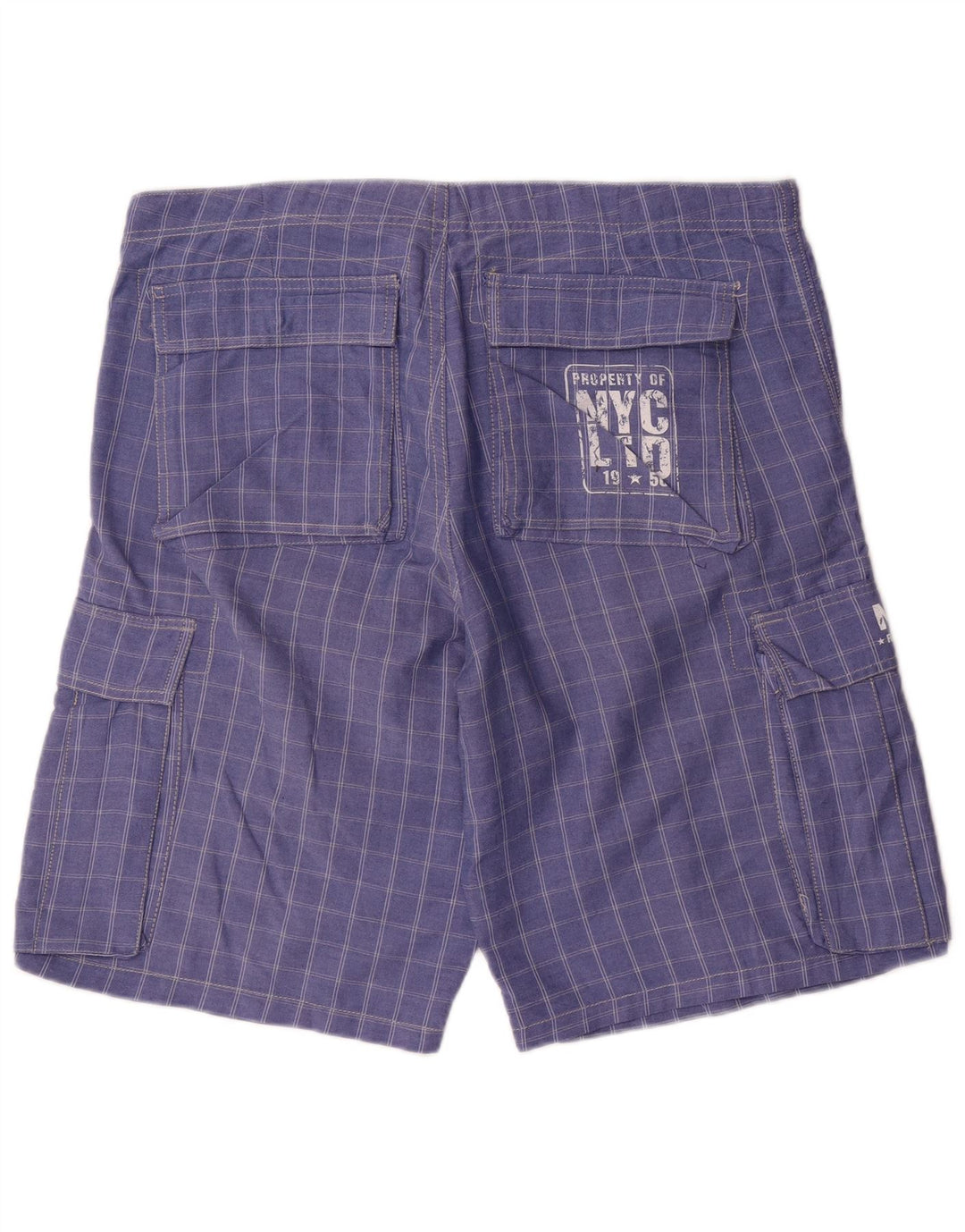 vintage Mens Graphic Cargo Shorts W36 Grand Bleu Check Coton