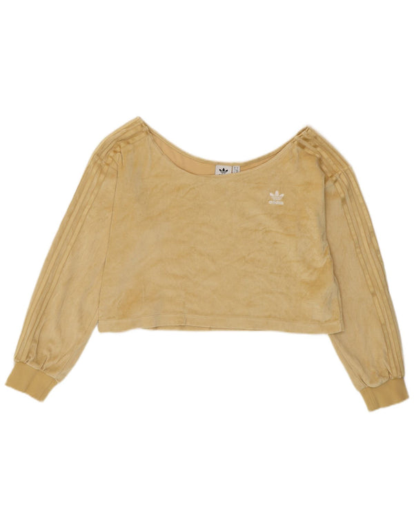 ADIDAS Haut court surdimensionné à épaules dénudées pour femme UK 10 Petit coton jaune