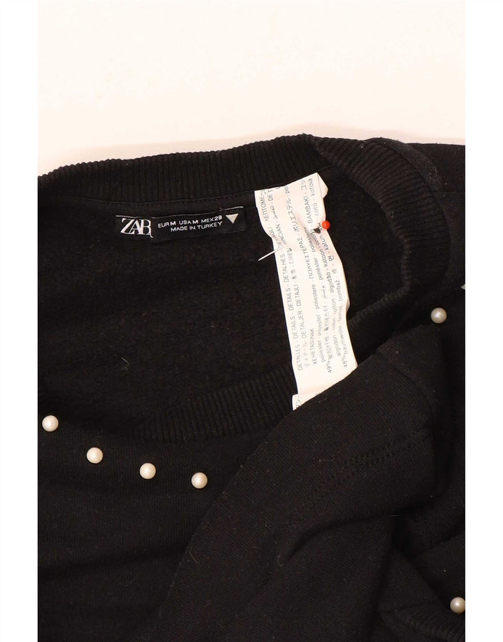 Zara Sweat-shirt pour femme UK 12 Medium Noir Polyester