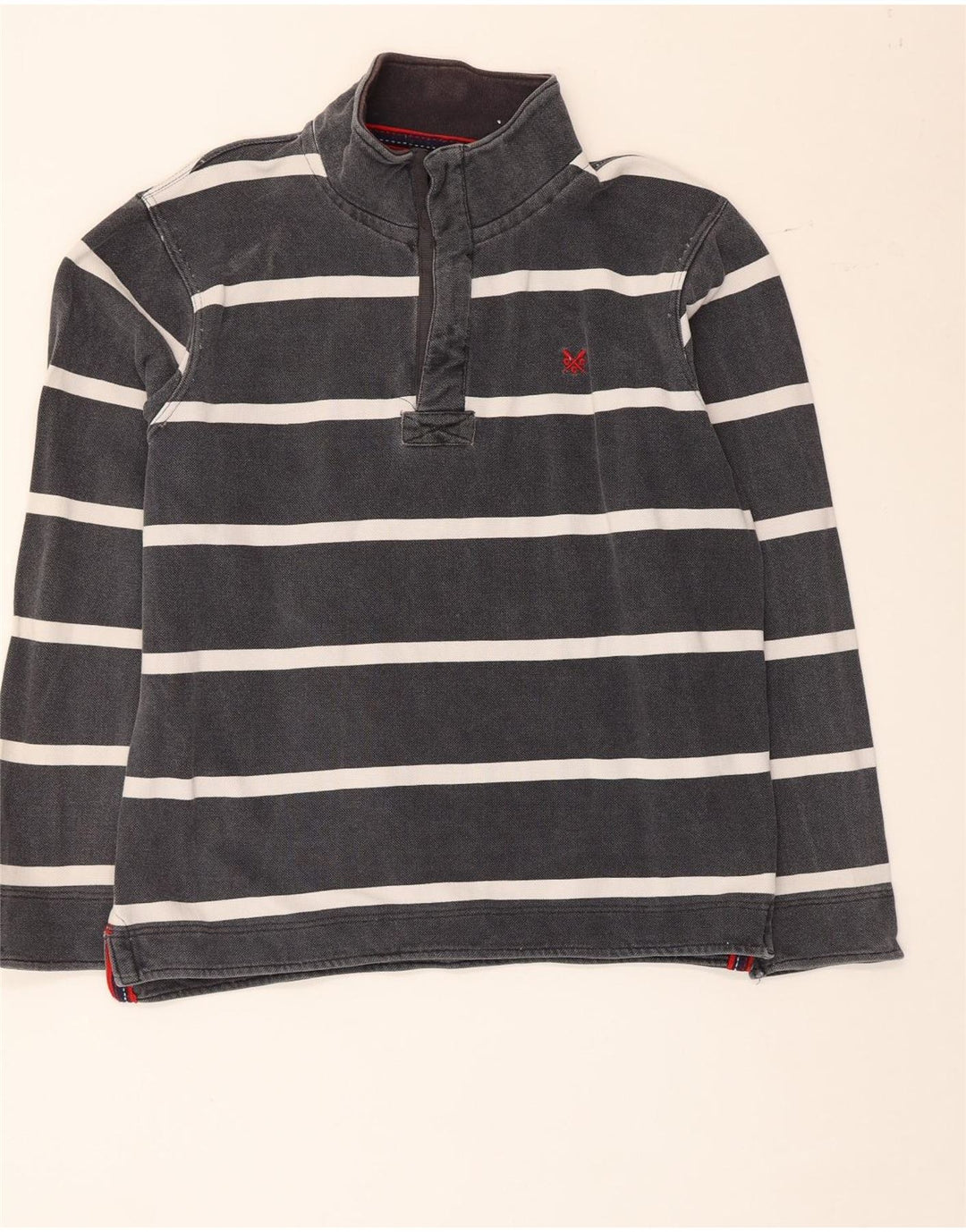 Crew Clothing Sweat-shirt à col boutonné pour homme Petit coton rayé gris