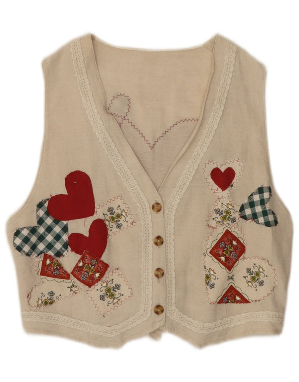 gilet femme vintage UK 14 Coeur en coton floral beige moyen