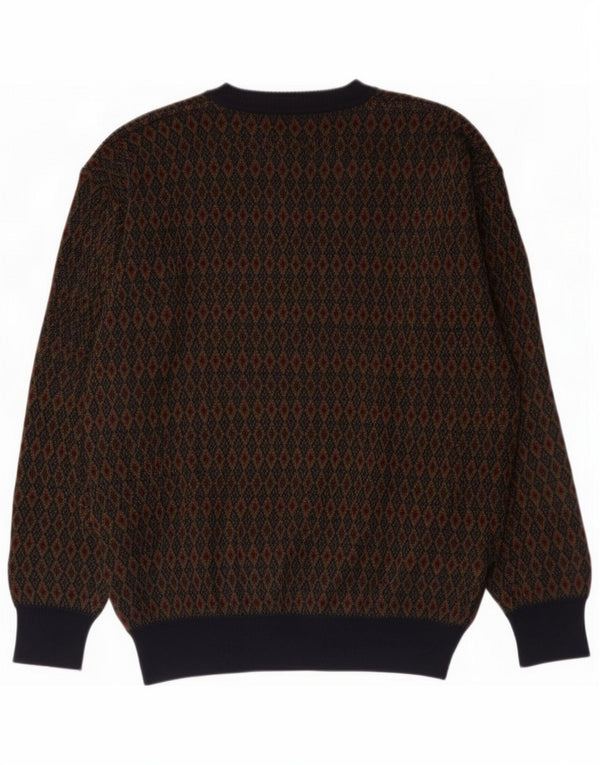 Gran Sasso Pull col V pour homme en laine vierge géométrique marron Large