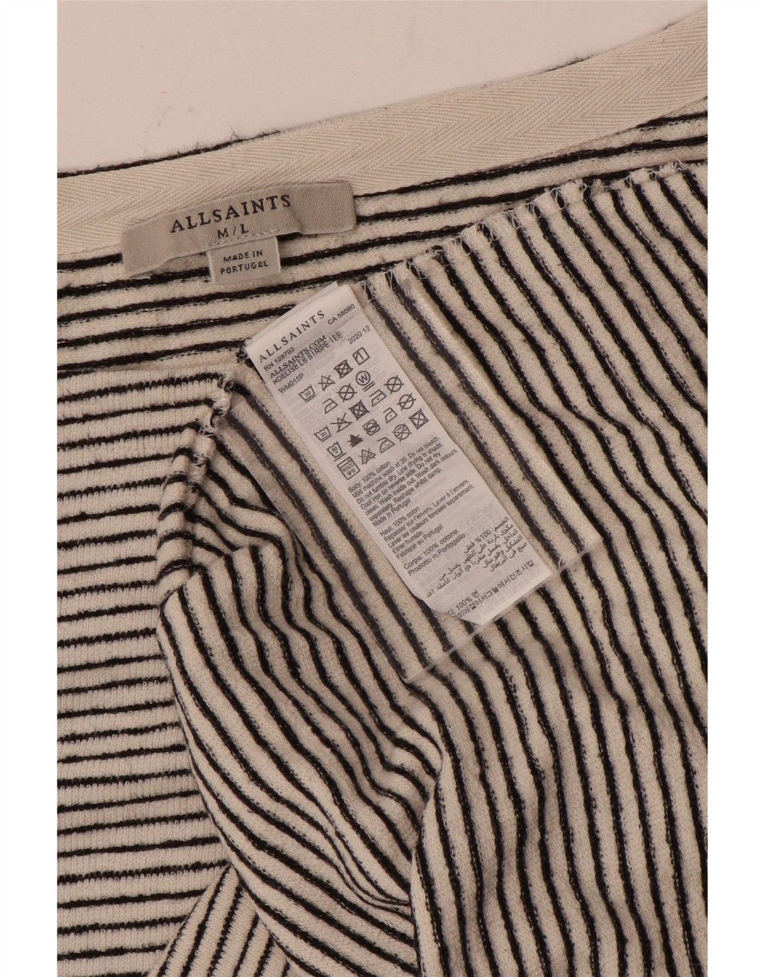 All Saints Haut court à manches longues pour femme UK 44 Medium Off White Rayé