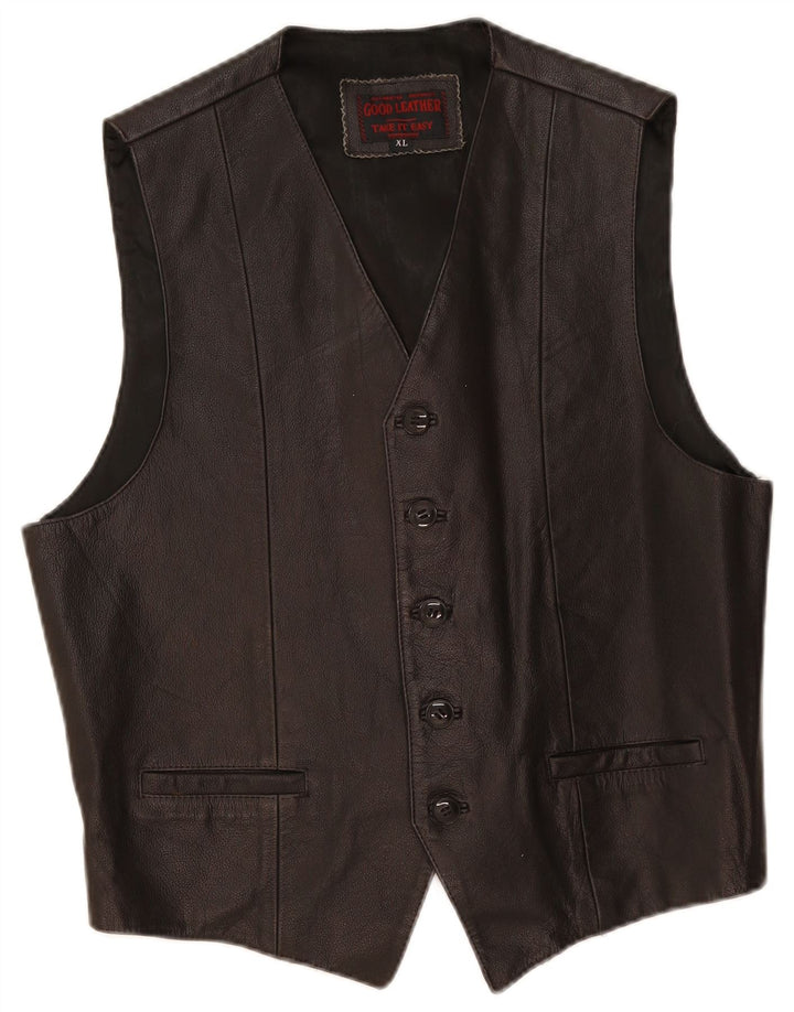 gilet en cuir homme vintage XL cuir noir