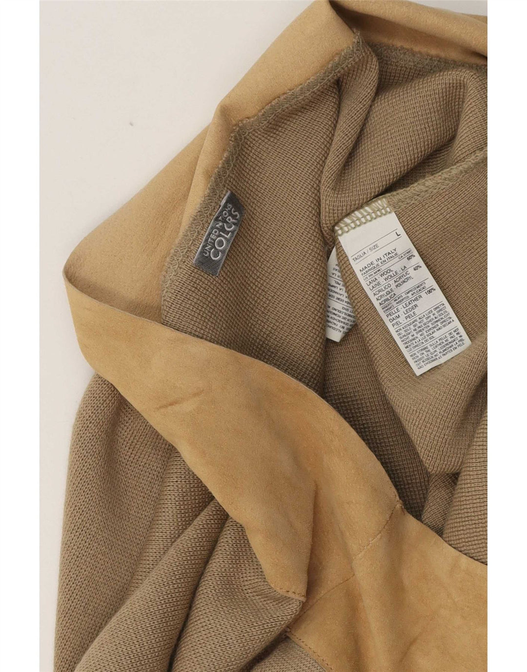 Benetton Femme Jupe Midi Portefeuille Large W32 Beige Colourblock Laine