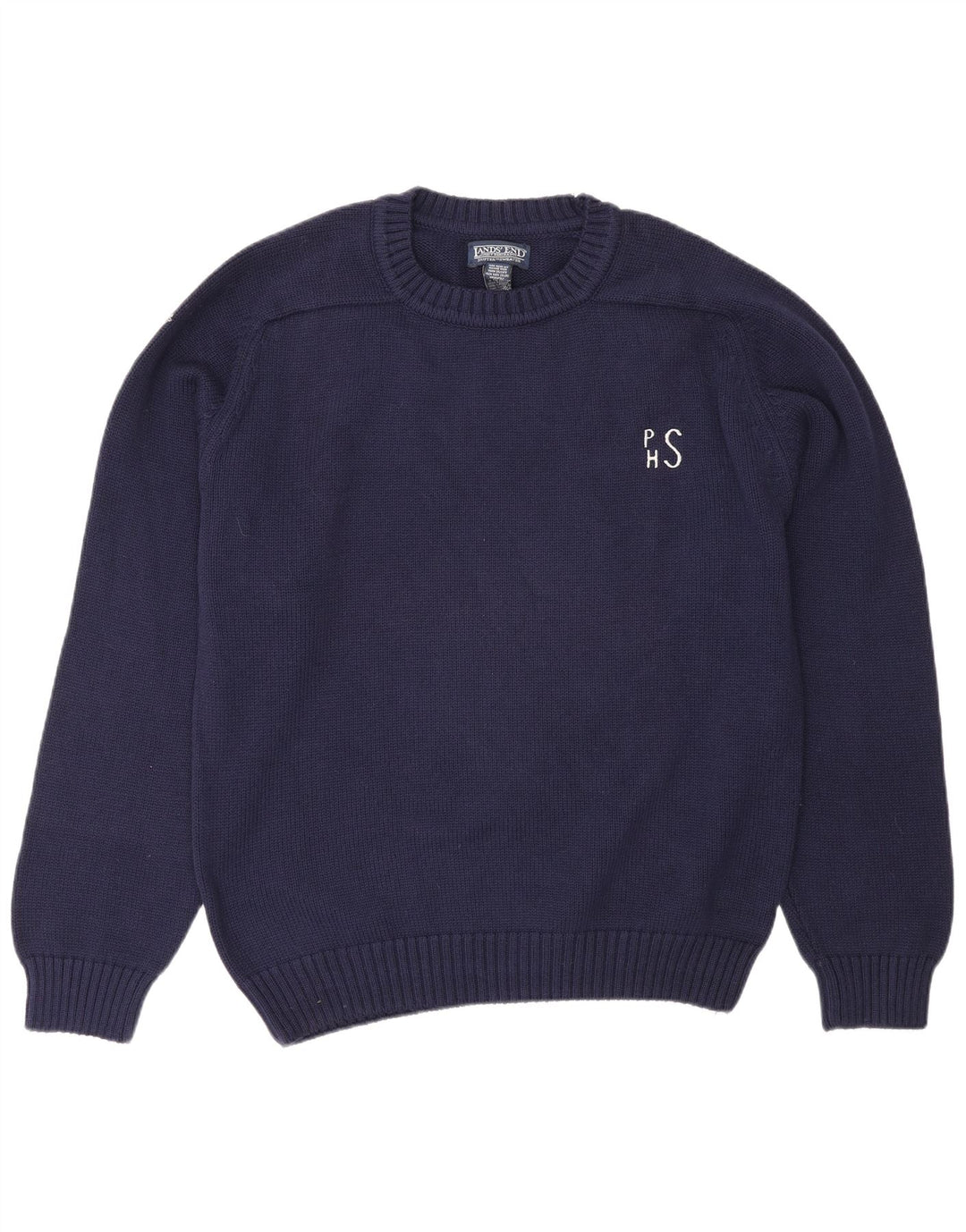 Lands End Pull col rond homme en laine bleu marine moyen