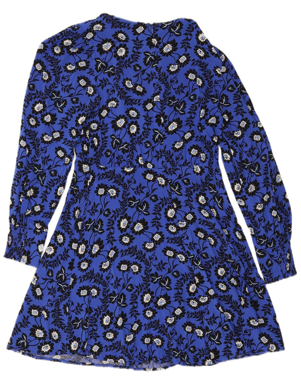 Next Robe trapèze à manches longues pour femme UK 8 Petite viscose florale bleue