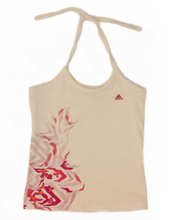 Adidas Femmes Crop Débardeur UK 10 Petit Blanc Cassé Géométrique Coton Sports