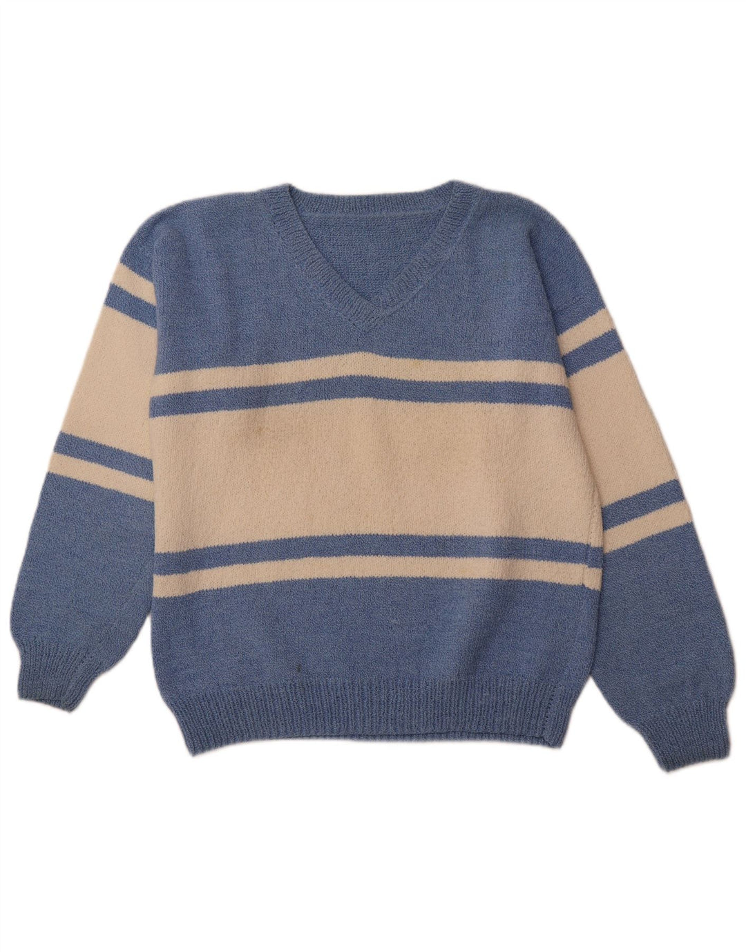 VINTAGE Pull col V pour homme Grand Bleu Colorblock