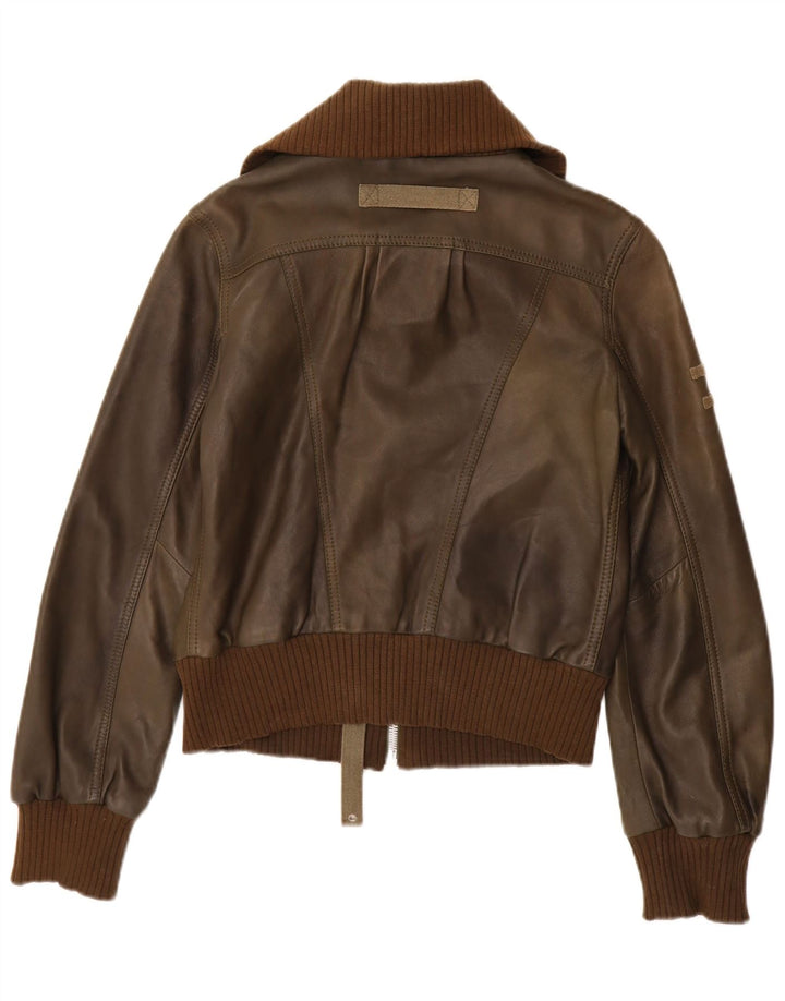 Diesel Veste en cuir bomber pour femme UK 12 Cuir marron moyen