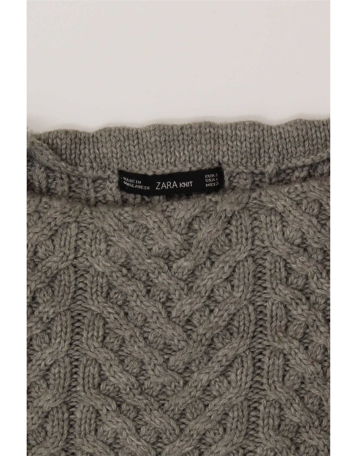 Zara Pull court surdimensionné à col roulé pour femme UK 10 Petit Gris