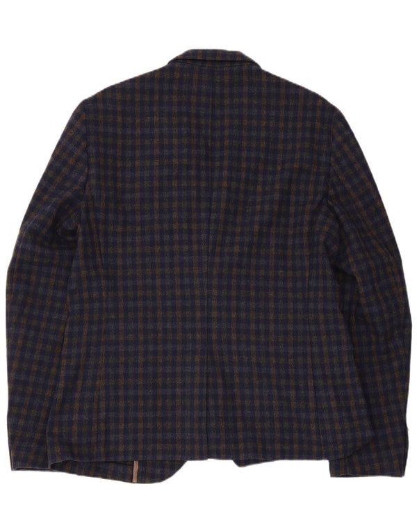 vintage Homme 2 Bouton Blazer Veste EU 52 XL Bleu Marine Gingham Acrylique