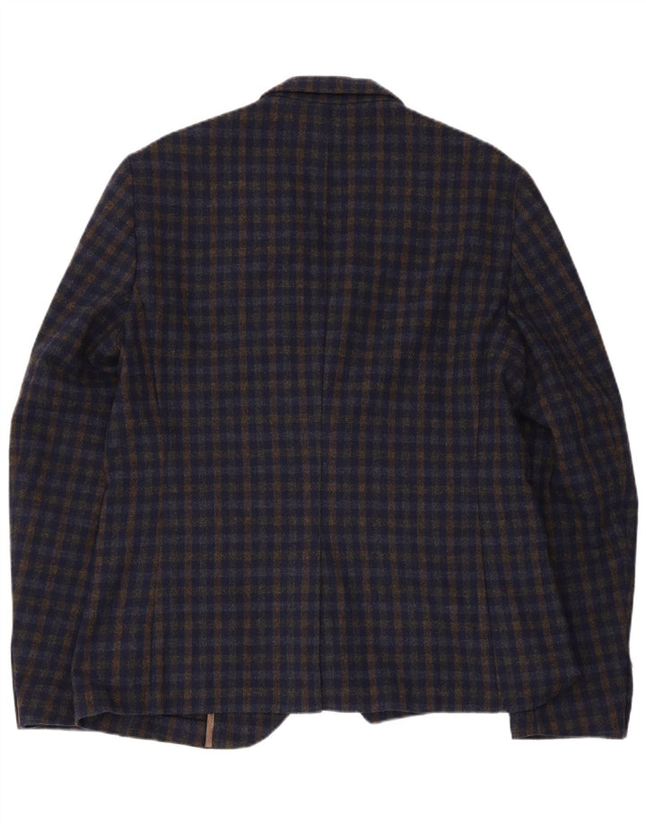 vintage Homme 2 Bouton Blazer Veste EU 52 XL Bleu Marine Gingham Acrylique