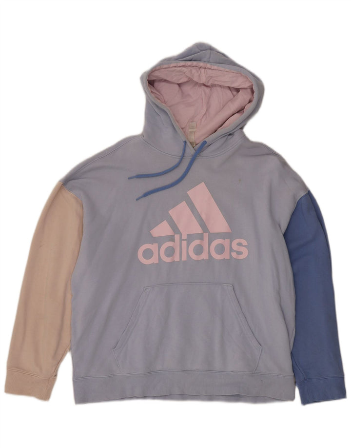 ADIDAS Pull à capuche surdimensionné pour femme UK 12/14 Bleu moyen Colourblock