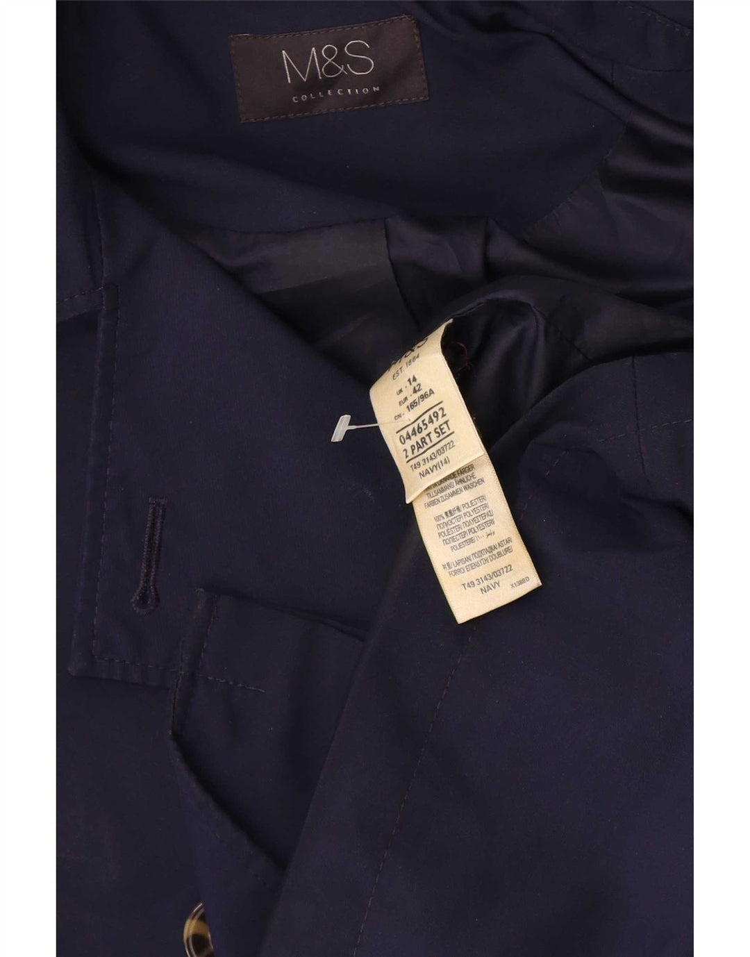 Marks & Spencer Trench court pour femme UK 14 Large Bleu marine Polyester