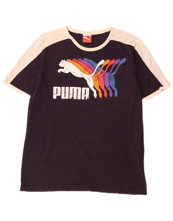 Puma T-Shirt Graphique Homme Bleu Marine Small Colorblock Cotton