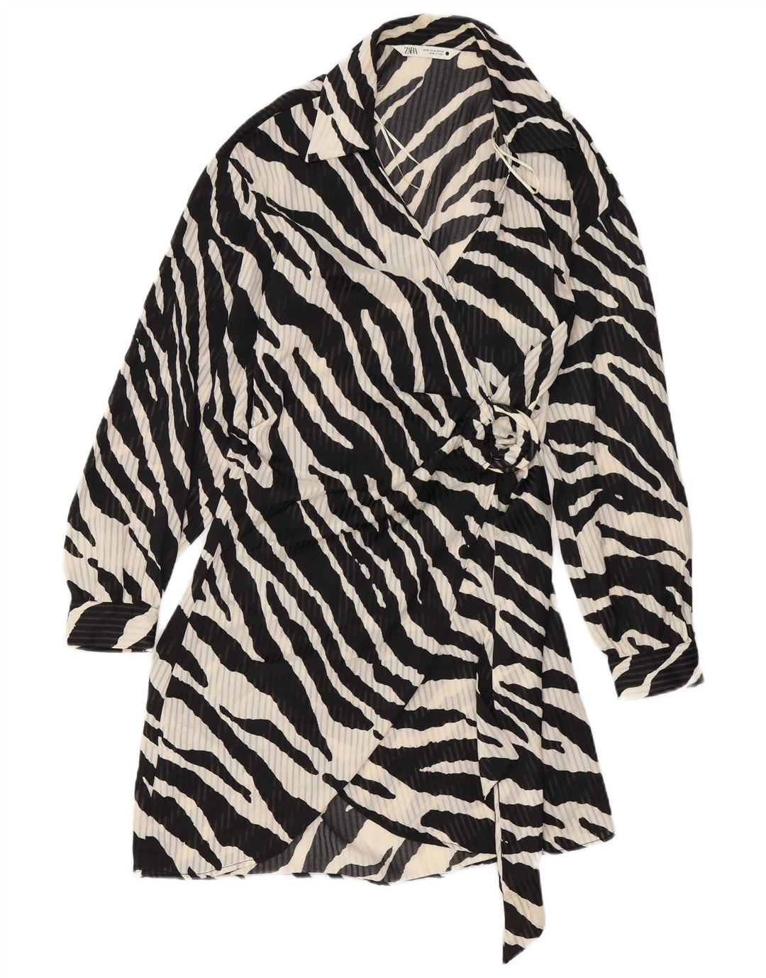 ZARA Robe portefeuille à manches longues pour femme UK 12 Noir moyen imprimé animal