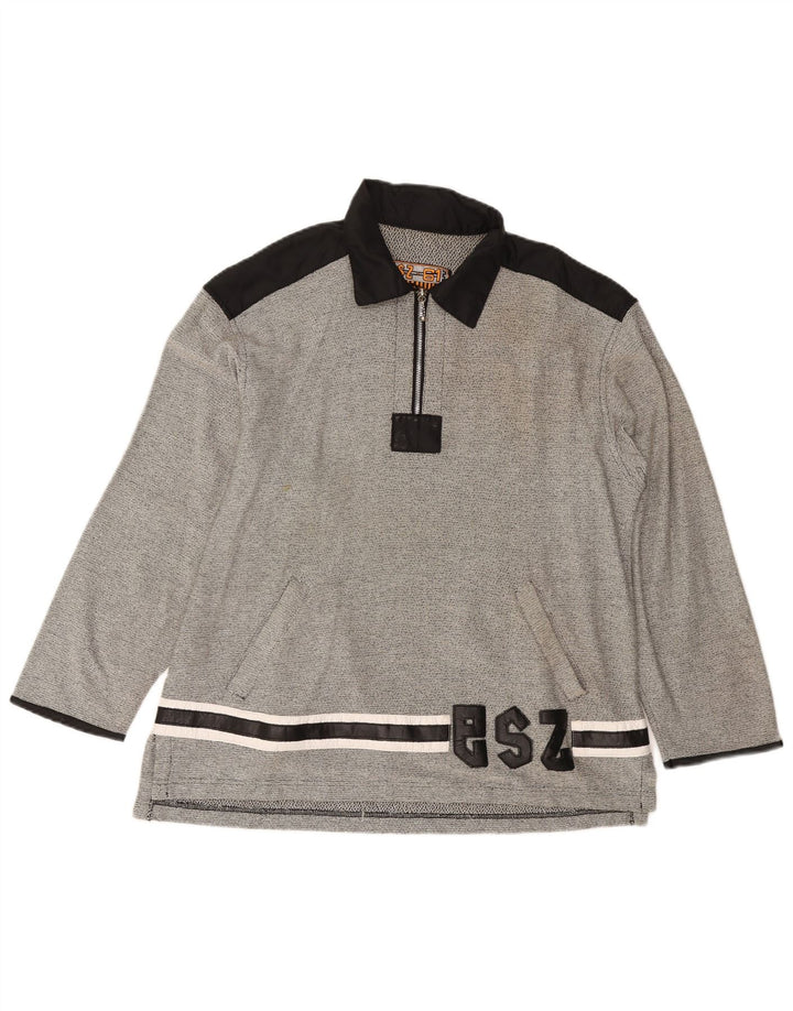 ZONE Polo Graphique à Manches Longues Homme Gris Moyen Colorblock