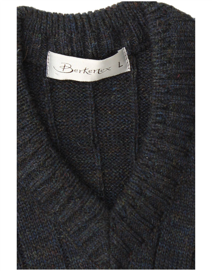 BERKERTEX Pull col V pour homme Bleu marine Argyle/Diamant
