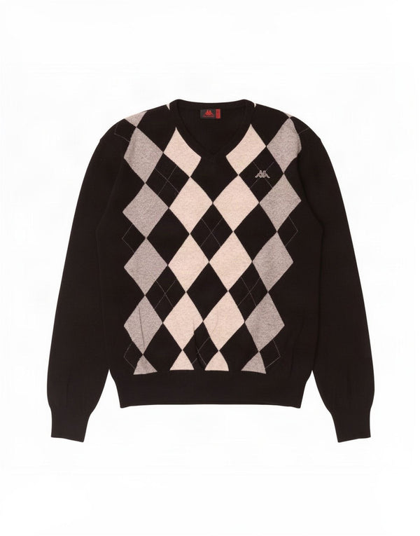 Kappa Pull col V pour homme 2XL Noir Argyle/Diamant Laine d'agneau