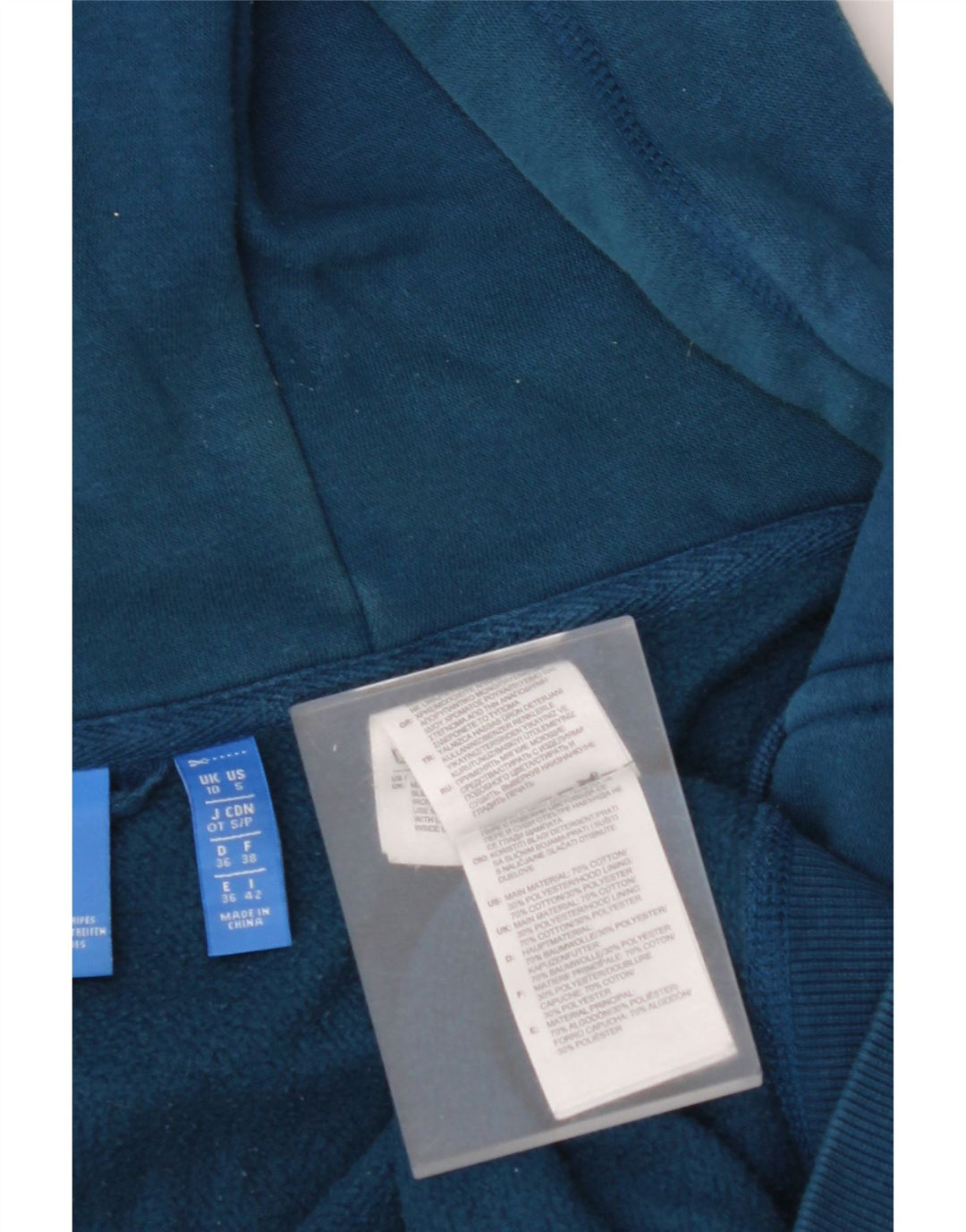 ADIDAS Pull à capuche zippé graphique pour femme UK 10 Petit coton bleu