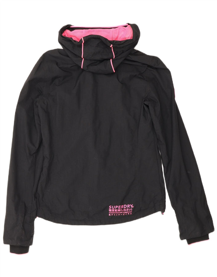 Superdry Veste de pluie à capuche pour femme UK 8 Small Noir Nylon