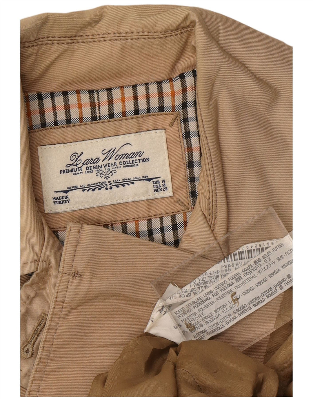 ZARA Womens Double Breasted Trench Coat UK 14 Beige Moyen Colorblock