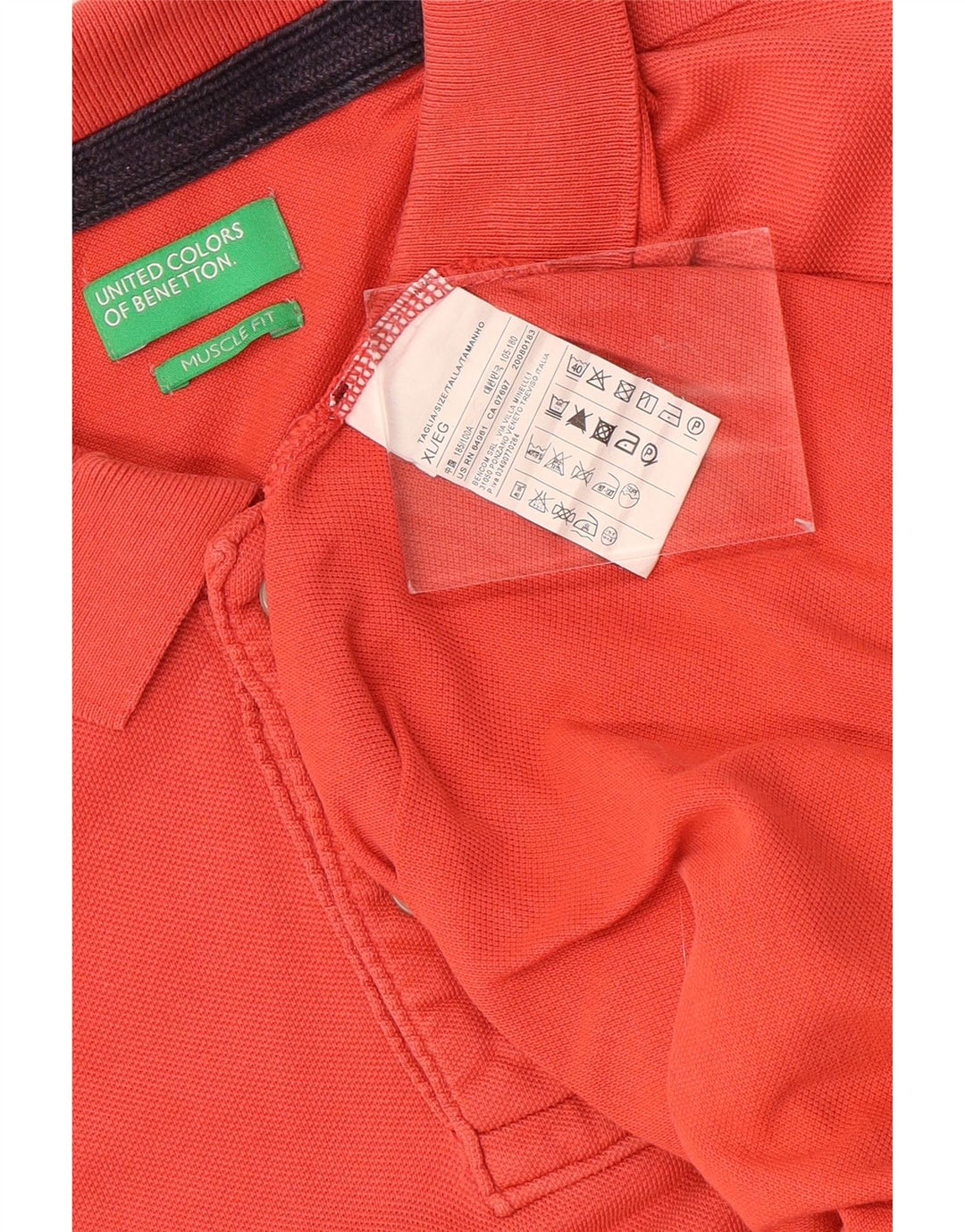 Benetton Polo Muscle Fit XL Orange Coton Homme
