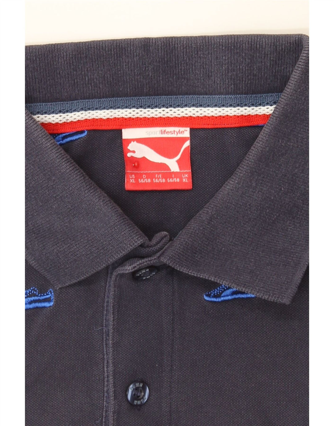 PUMA Mens Abstract Pattern Polo Shirt XL Blue Cotton Vintage Puma and Second-Hand Puma from Messina Hembry 