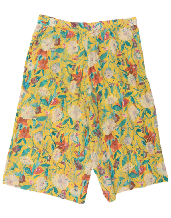 Vintage femmes taille haute jambe large short décontracté W34 grand jaune fleuri