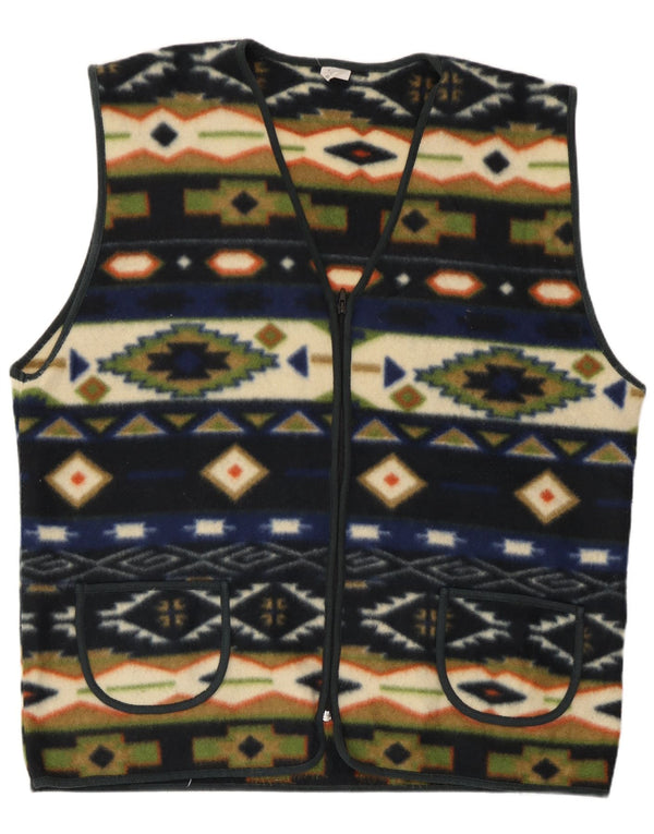 vintage Mens Fleece Gilet UK 42 XL Multicolore Géométrique Polyester