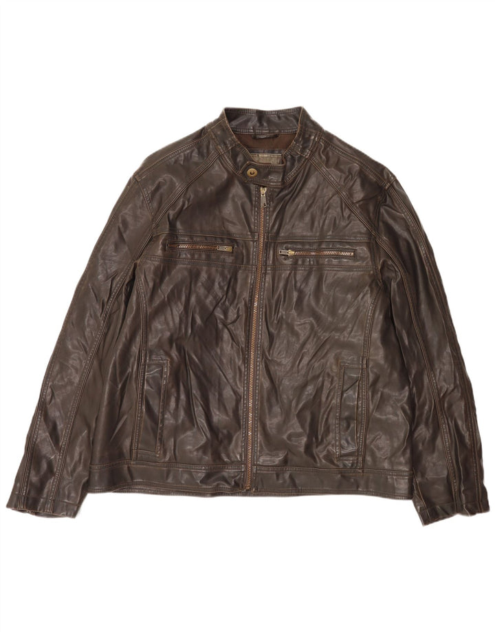 BKE Veste en simili cuir pour homme UK 44 2XL Marron Polyvinyle