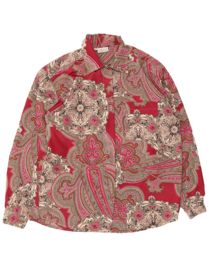 vintage Femmes Chemise surdimensionnée Blouse UK 10 Petit Rouge Paisley Polyester