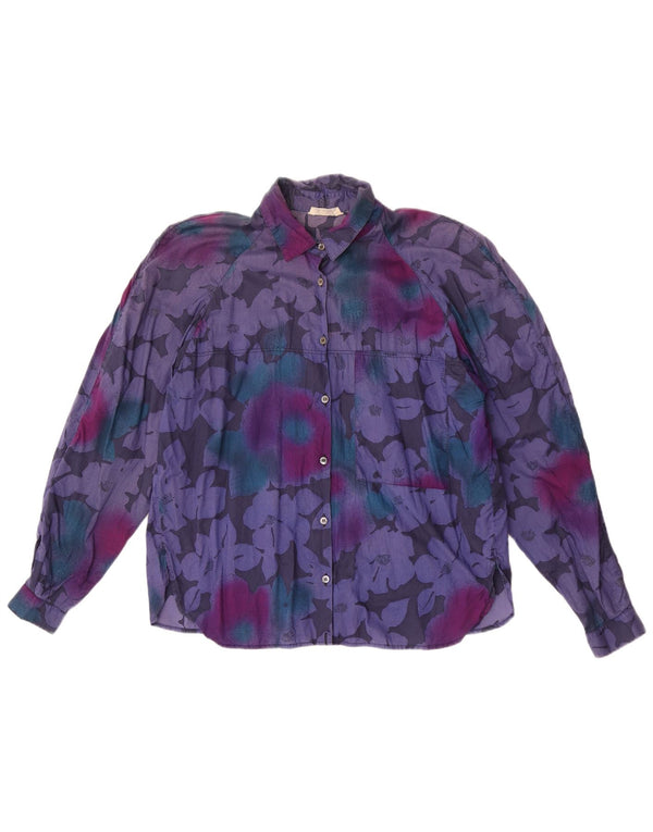 chemise femme vintage UK 16 Grand Violet Floral