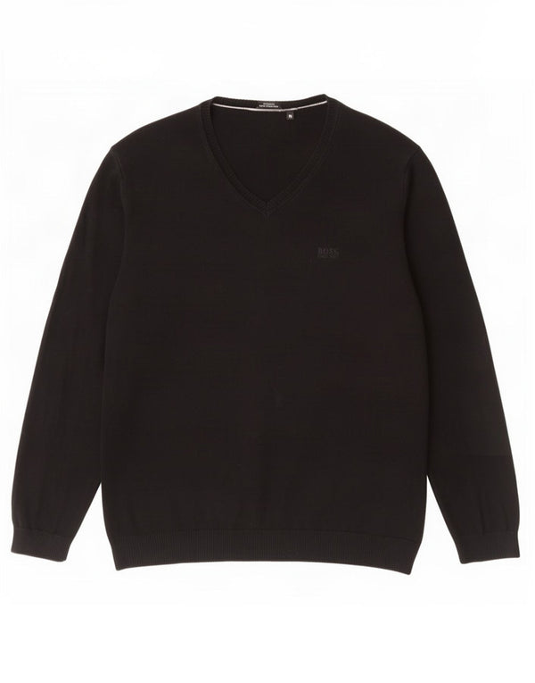 Hugo Boss Femme Regular Fit V-neck Jumper Pull XL Noir Coton