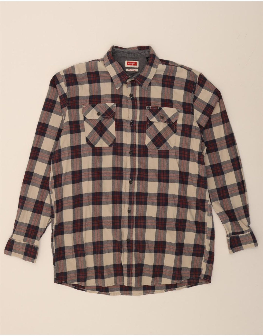 WRANGLER Mens Flannel Shirt XL Navy Blue Check Cotton Vintage Wrangler and Second-Hand Wrangler from Messina Hembry 