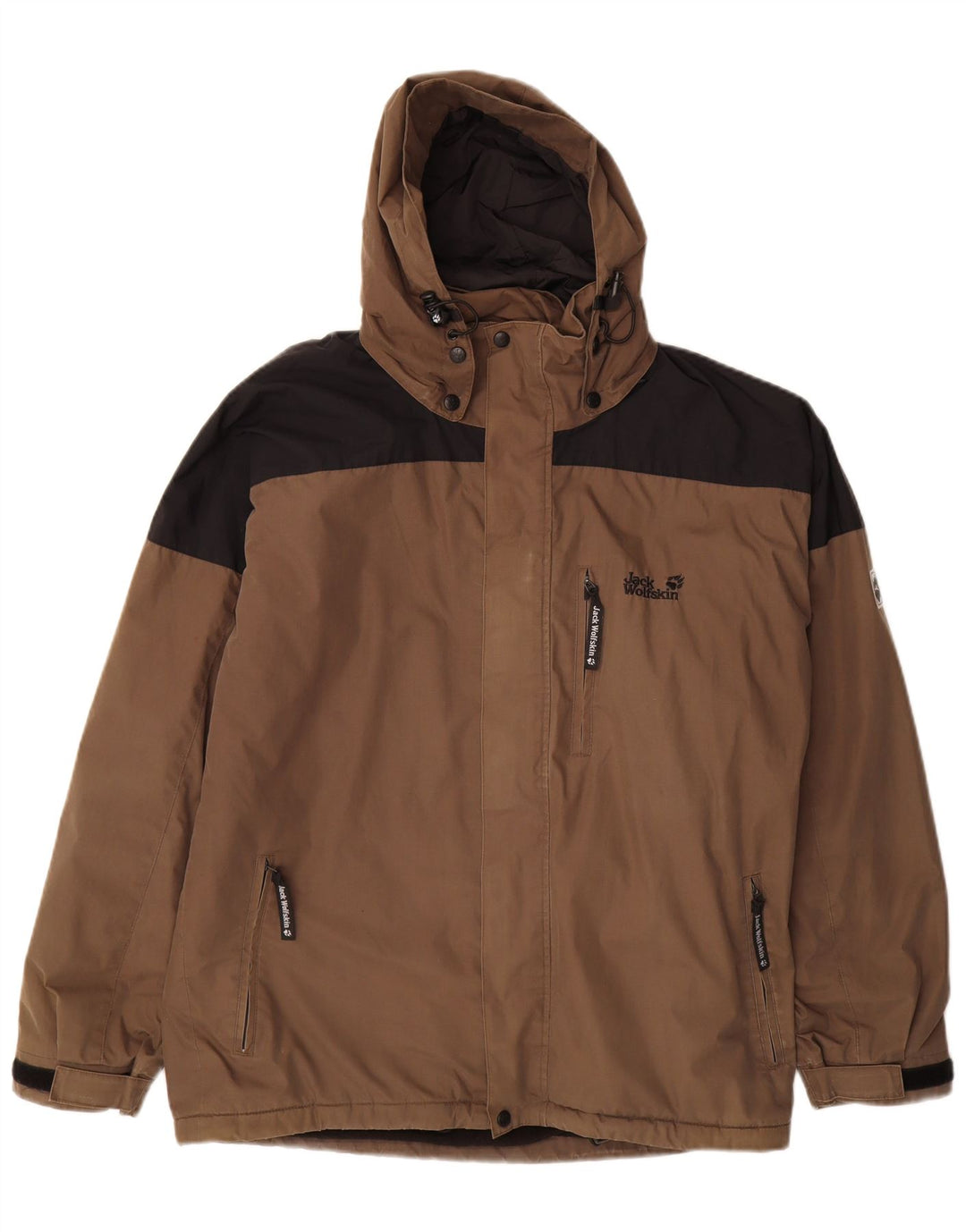 Jack Wolfskin Veste coupe-vent à capuche pour homme UK 38 Marron moyen Colourblock